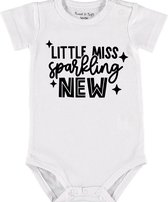 Baby Rompertje met tekst 'Little miss sparkle new' | Korte mouw l | wit zwart | maat 62/68 | cadeau | Kraamcadeau | Kraamkado