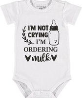 Baby Rompertje met tekst 'I'm not crying, i'm ordening milk' |Korte mouw l | wit zwart | maat 50/56 | cadeau | Kraamcadeau | Kraamkado
