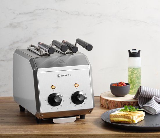 HENDI Tosti-apparaat – geïsoleerde handgrepen – timer met alarm – uitneembare kruimellade – roestvast staal