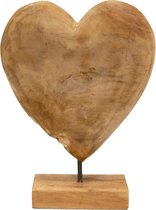 Teakhouten hart op voet - Houten woonaccessoires - Vensterbank decoratie - 25cm hoog
