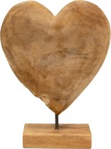 Teakhouten hart op voet - Houten woonaccessoires - Vensterbank decoratie - 30cm hoog