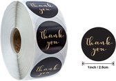 Thank you stickers - 500 stuks - 25 mm - Bedankt stickers - Small business packaging - Thank you stickers op rol - Sluitstickers - Sluitzegel - Verpakkingsmateriaal - Stickerrol - Zwart/Goud