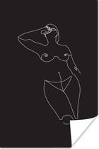 Illustration art Line femme se penchant sur un papier affiche fond noir 40x60 cm - impression photo sur l' affiche (décoration murale salon / chambre à coucher)