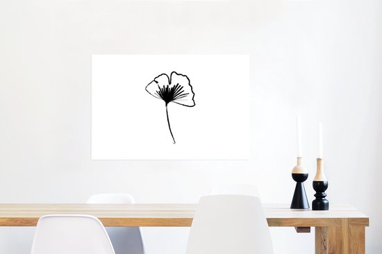 Poster 90x60 cm - Line art - Bloemen - Zwart - Wit - Posters - Kamer decoratie - Wanddecoratie woonkamer - Muurdecoratie slaapkamer - Kerstversiering - Kerstdecoratie voor binnen - Kerstmis