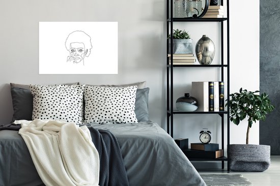 Femme art Line avec AFRO un papier d'affiche de fond blanc 90x60 cm - impression photo sur l' affiche (décoration murale salon / chambre à coucher)
