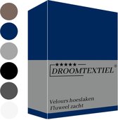 Droomtextiel Hoeslaken Velours Navy blauw ( Eenpersoons 80x200 cm ) 220 g/m2 Excellente Kwaliteit - Fluweel Zacht - 35 cm Hoekhoogte - Rondom Elastiek -