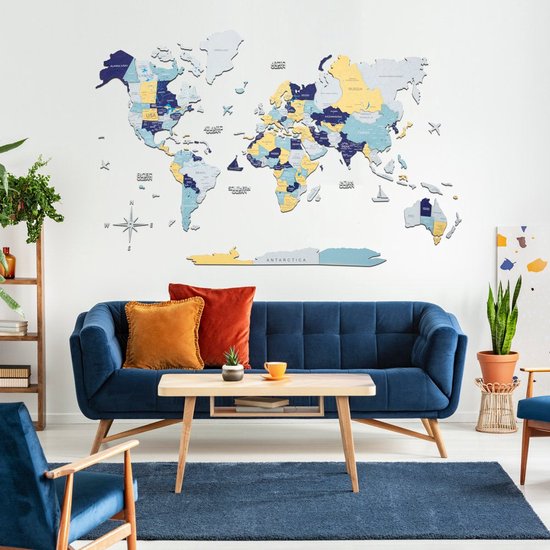 Wereldkaart en bois 3D - Banlieue - XL (200 x120 cm)