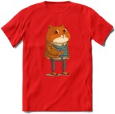 Casual kat T-Shirt Grappig | Dieren katten Kleding Kado Heren / Dames | Animal Skateboard Cadeau shirt - Rood - XXL