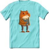 Casual kat T-Shirt Grappig | Dieren katten Kleding Kado Heren / Dames | Animal Skateboard Cadeau shirt - Licht Blauw - M