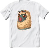Casual lama T-Shirt Grappig | Dieren alpaca Kleding Kado Heren / Dames | Animal Skateboard Cadeau shirt - Wit - L