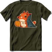 Graaf Dracula kat T-Shirt Grappig | Dieren katten halloween Kleding Kado Heren / Dames | Animal Skateboard Cadeau shirt - Leger Groen - L