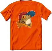 Hippe Kikker T-Shirt Grappig | Dieren reptielen Kleding Kado Heren / Dames | Animal Skateboard Cadeau shirt - Oranje - L