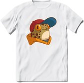 Hippe Kikker T-Shirt Grappig | Dieren reptielen Kleding Kado Heren / Dames | Animal Skateboard Cadeau shirt - Wit - XL