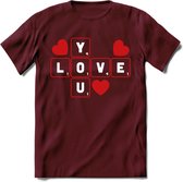 Love You - Valentijn T-Shirt | Grappig Valentijnsdag Cadeautje voor Hem en Haar | Dames - Heren - Unisex | Kleding Cadeau | - Burgundy - XXL