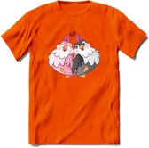 Tortelduifjes - Valentijn T-Shirt | Grappig Valentijnsdag Cadeautje voor Hem en Haar | Dames - Heren - Unisex | Kleding Cadeau | - Oranje - 3XL