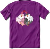 Tortelduifjes - Valentijn T-Shirt | Grappig Valentijnsdag Cadeautje voor Hem en Haar | Dames - Heren - Unisex | Kleding Cadeau | - Paars - XXL