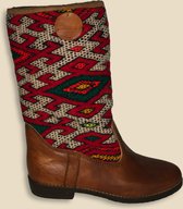 Bravas Boutique Kelim Boots IZARRA Hoog - Laarzen - 100% Echt Leder - Handgemaakt - Cognacbruin Met Gekleurde Kelim - EU 40