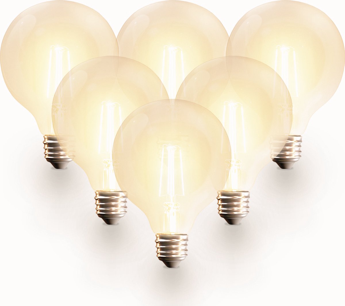 HOFTRONIC SMART Set van 6 Smart E27 LED filament lampen - G125 Bolvormig - Wifi & Bluetooth (Seamless connect) - 806lm - 7 Watt - Warm wit tot koud wit - Slimme LED lampen - te bedienen via alle smart assistenten