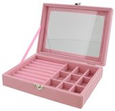 Sieraden box - Roze - Met doorzichtig raam - 20x15x4,5 centimeter - Handig en decoratief - Damesdingetjes