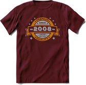 Premium Since 2008 T-Shirt | Goud - Zilver | Grappig Verjaardag Kleding Cadeau Shirt | Dames - Heren - Unisex Tshirt | - Burgundy - XXL