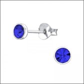 Aramat jewels ® - Ronde zilveren kinder oorbellen 925 zilver saffier blauw kristal 4mm