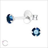 Aramat jewels ® - Mini oorbellen metallic blauw kristal 925 zilver 3mm