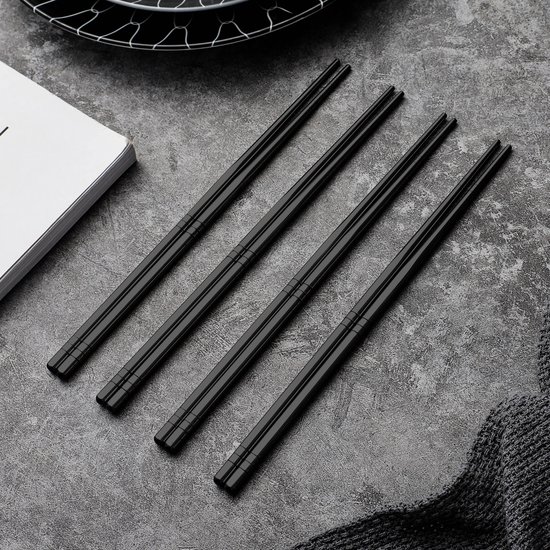 Alheco 6 paar Koreaanse chopsticks - Eetstokjes - Metaal / RVS - Zwart - Alheco