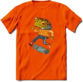 Casual kikker T-Shirt Grappig | Dieren reptiel Kleding Kado Heren / Dames | Animal Skateboard Cadeau shirt - Oranje - S