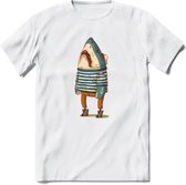 Casual haai matroos T-Shirt Grappig | Dieren vissen Kleding Kado Heren / Dames | Animal Skateboard Cadeau shirt - Wit - S