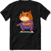 Casual kat T-Shirt Grappig | Dieren katten Kleding Kado Heren / Dames | Animal Skateboard Cadeau shirt - Zwart - L