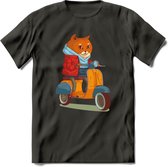 Casual scooter kat T-Shirt Grappig | Dieren katten Kleding Kado Heren / Dames | Animal Skateboard Cadeau shirt - Donker Grijs - XXL