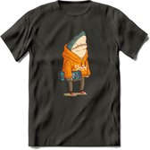 Casual skater haai T-Shirt Grappig | Dieren vissen Kleding Kado Heren / Dames | Animal Skateboard Cadeau shirt - Donker Grijs - XL