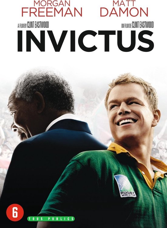 Invictus poster met Morgan Freeman en Matt Damon. "Invictus", "Rugby World Cup".