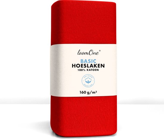 Loom One Hoeslaken – 100% Jersey Katoen – 140x220 cm – tot 40cm matrasdikte– 160 g/m² – voor Boxspring-Waterbed - Rood