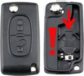Peugeot - klapsleutel behuizing - 2 knoppen - VA2 sleutelbaard zonder zijgroef - CE0536 met batterijhouder in de achterdeksel