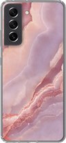 Geschikt voor Samsung Galaxy S21 FE hoesje - Natuursteen - Roze - Close up - Siliconen Telefoonhoesje
