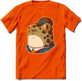 Fancy frog T-Shirt Grappig | Dieren rijke kikker Kleding Kado Heren / Dames | Animal Skateboard Cadeau shirt - Oranje - S