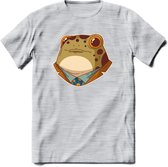casual kikker T-Shirt Grappig | Dieren reptiel Kleding Kado Heren / Dames | Animal Skateboard Cadeau shirt - Licht Grijs - Gemaleerd - L