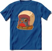 Duif met helm T-Shirt Grappig | Dieren vogel Kleding Kado Heren / Dames | Animal Skateboard Cadeau shirt - Donker Blauw - XXL