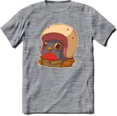 Duif met helm T-Shirt Grappig | Dieren vogel Kleding Kado Heren / Dames | Animal Skateboard Cadeau shirt - Donker Grijs - Gemaleerd - 3XL