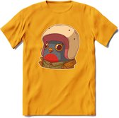 Duif met helm T-Shirt Grappig | Dieren vogel Kleding Kado Heren / Dames | Animal Skateboard Cadeau shirt - Geel - S