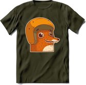 Safety fox T-Shirt Grappig | Dieren vos Kleding Kado Heren / Dames | Animal Skateboard Cadeau shirt - Leger Groen - XXL