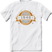 Premium Since 1946 T-Shirt | Goud - Zilver | Grappig Verjaardag Kleding Cadeau Shirt | Dames - Heren - Unisex Tshirt | - Wit - XL