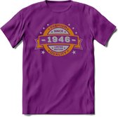 Premium Since 1946 T-Shirt | Goud - Zilver | Grappig Verjaardag Kleding Cadeau Shirt | Dames - Heren - Unisex Tshirt | - Paars - XL