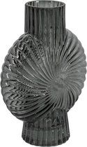Glazen vaas schelp antraciet - decoratie - Kolony - 16x8x20cm