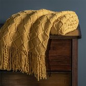 Gebreid Warmtedeken - 150 x 200 - Geel - Fleece deken - Extra Zacht - Knuffeldeken - Plaid
