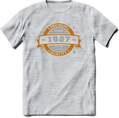 Premium Since 1927 T-Shirt | Goud - Zilver | Grappig Verjaardag Kleding Cadeau Shirt | Dames - Heren - Unisex Tshirt | - Licht Grijs - Gemaleerd - M