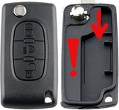 Peugeot - klapsleutel behuizing - 3 knoppen - middelste knop lamp bediening - HU83 sleutelbaard met zijgroef - CE0523 zonder batterijhouder in de achterdeksel - batterijhouder vast