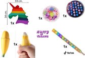 Fidget Toys pakket 5 STUKS -Luxe Popit Space - Unicorn XXL  Rainbow - Armband Polsband - Dna Sticky Spiky Ball - Banaan Poppit 2021 - Tiktok - Push - Popper - Speelgoed -