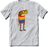 Casual gay pride kikker T-Shirt Grappig | Dieren reptiel Kleding Kado Heren / Dames | Animal Skateboard Cadeau shirt - Licht Grijs - Gemaleerd - 3XL